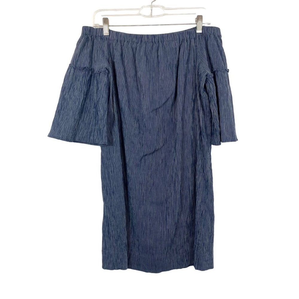 Madewell Blue Striped Off the Shoulder Bell Sleeve Shift Dress -‎ Size 2